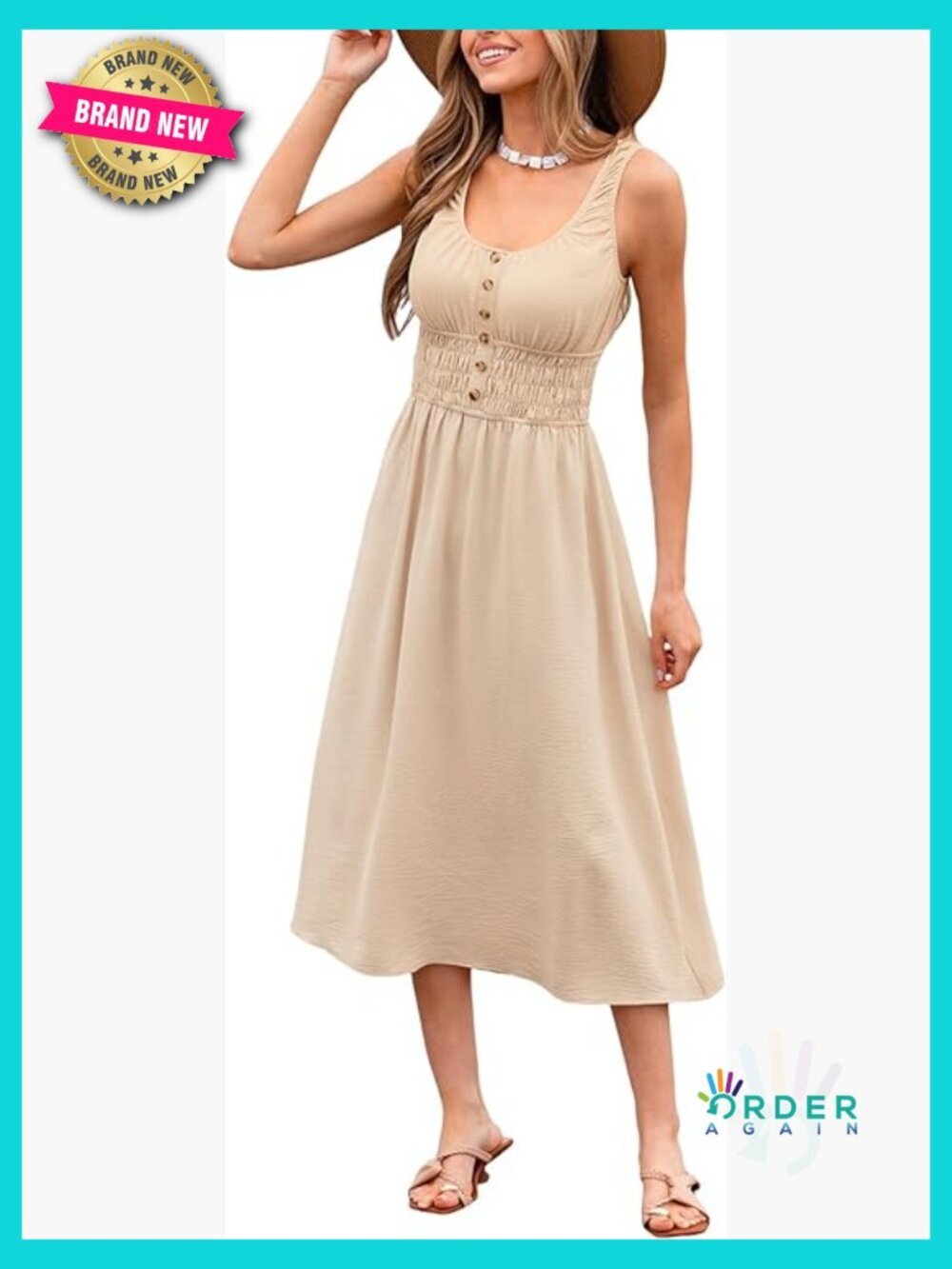 Scoop Neck Smocked Maxi Dress Sleeveless Flowy A-Line Summer Beach Sundress